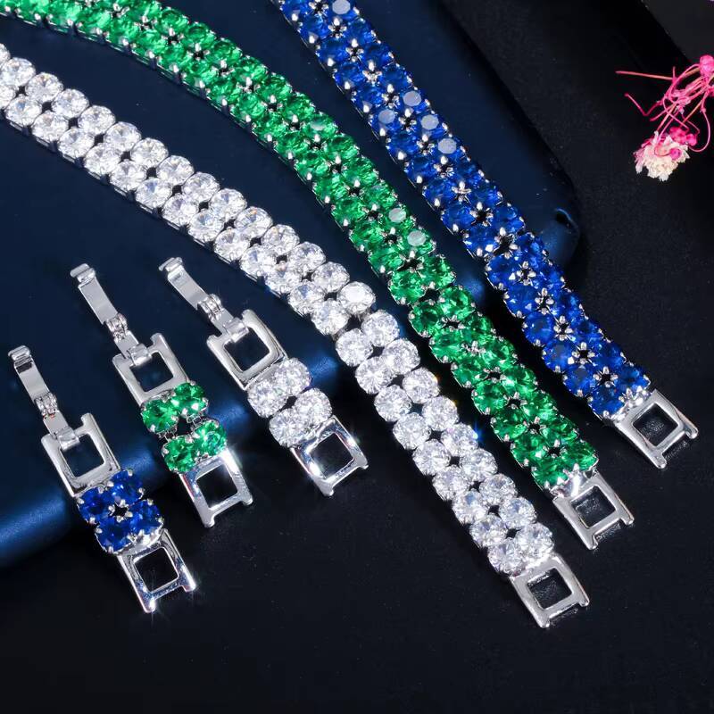 High Quality Dubai Gold 2 Row Iced Out Bling Round Cubic Zirconia Engagement Tennis Bracelet for Women Men Hiphop Bijoux Jewelry