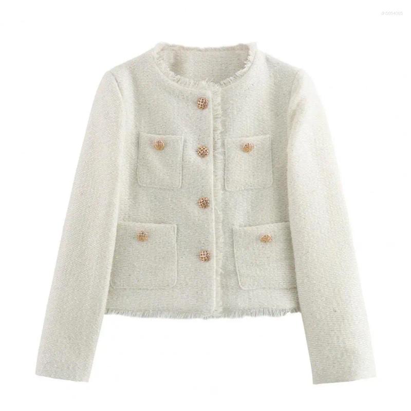 Women's Jackets Women Top With Gold Button Elegant Luxurious Party Ladies Jackets Closure Tweed Slim Fit Stylish Pockets For Business Spring - view 3