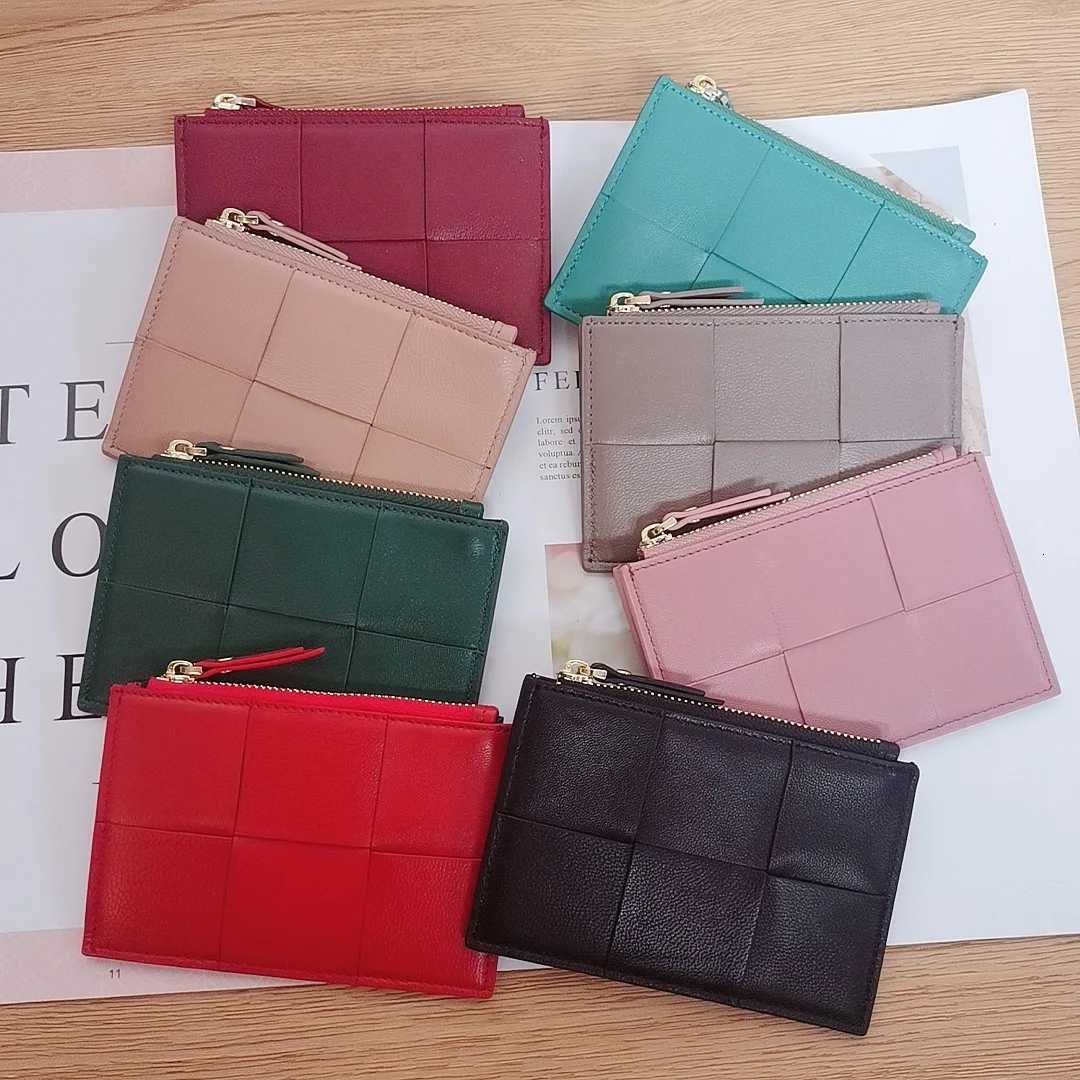 Top Quality Genuine Weaved Lambskin Leather Mini Zip Wallet Designer Card Holder Coin Pouch 8 Colors Option R250801