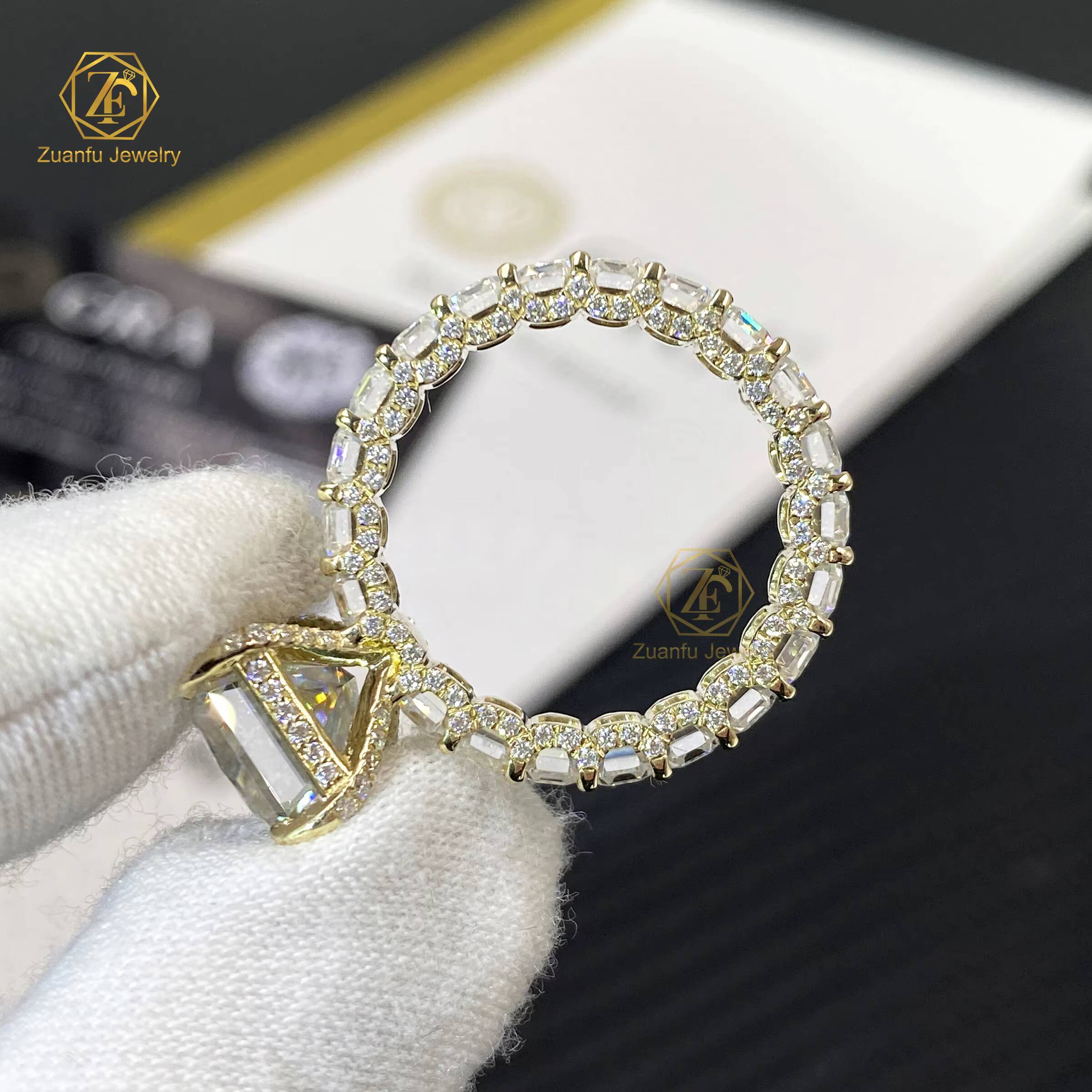 Expensive Fine Jewelry Customization 5 Ct 14k White Gold Moissanite and Diamond Engagement Wedding Ring Set for Women