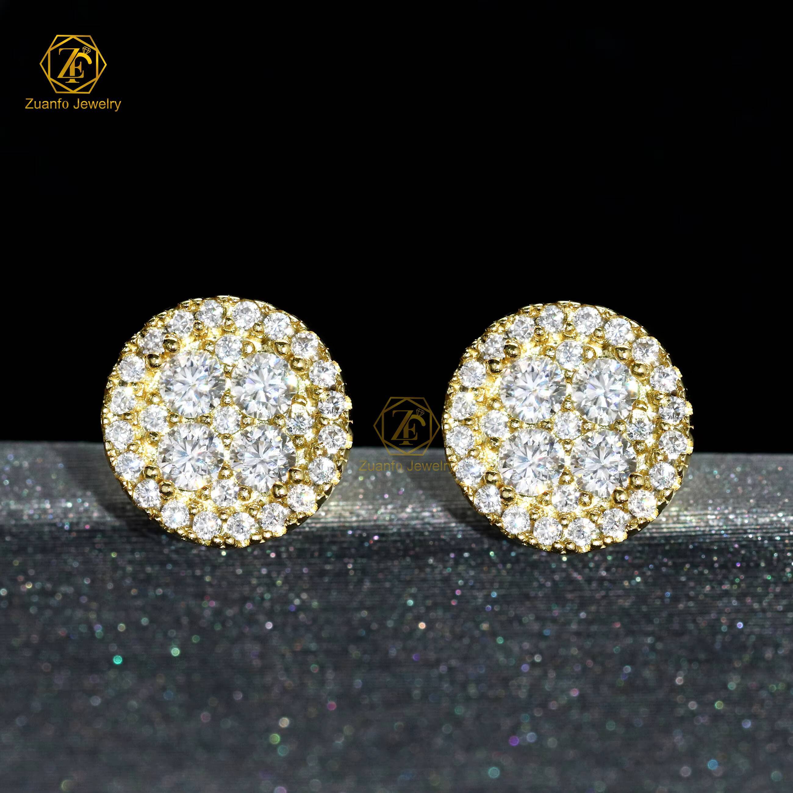 NEW Wholesale 925 Sterling Silver Hiphop Style Flower Earrings VVS Diamond Moissanite Studs for Men Women