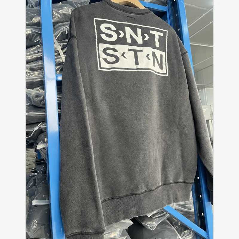 Casual Men Women Cracked Letters Printing Best Quality Saint Sweatshirt Vintage Washed Black Loose Cotton Long Sleeve Pullover X250802