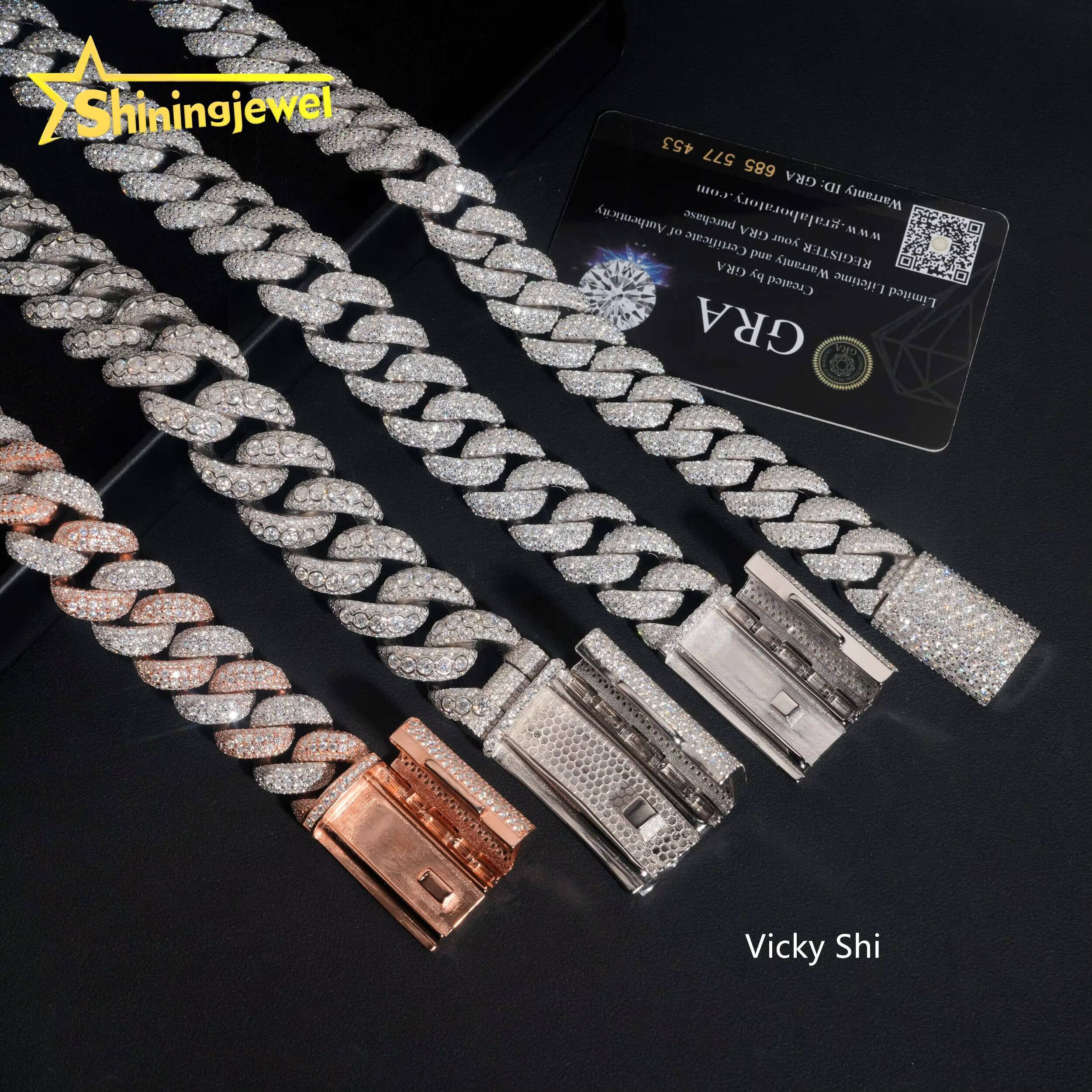 Iced Out 925 Silver 16mm 18mm 20mm Width Moon Shape VVS Moissanite Cuban Link Chain Men Hip Hop Jewelry Fashion Chains Necklaces