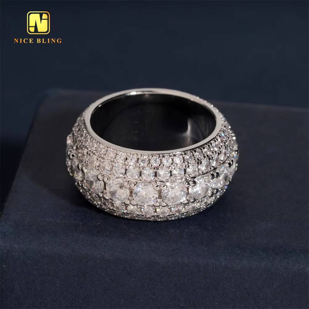 Fashion Jewelry Wholesale Price Hot Sale 5Row Hip Hop CZ Rapper Brass 5A Cubic Zirconia Jewelry Diamond Iced Out Ring for Men