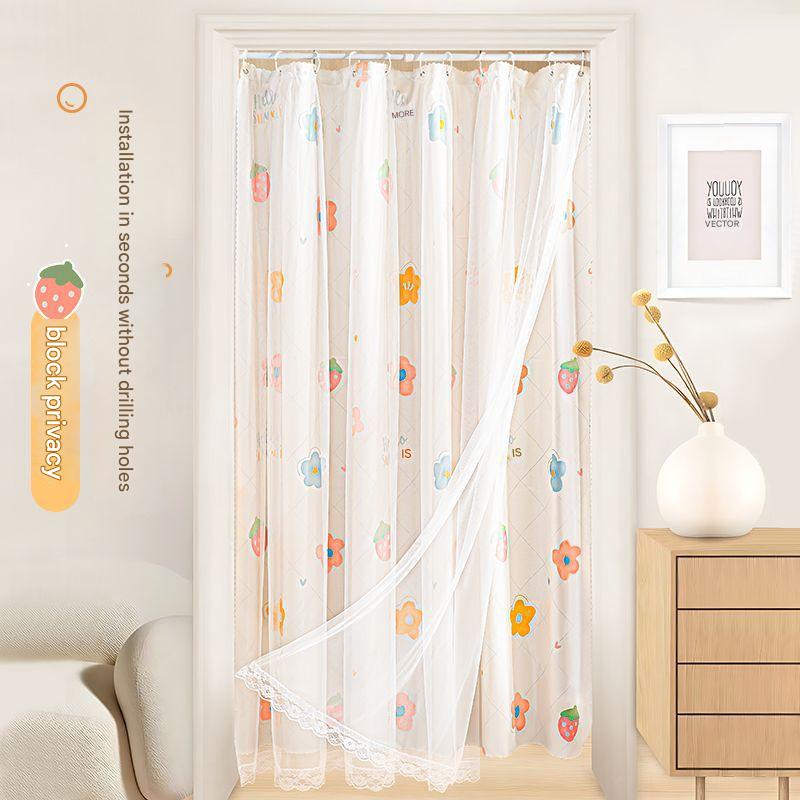 YL-36764 Punch-free installation simple curtain blackout cloth sunshade with rod small short window door curtain rental house partition curtain