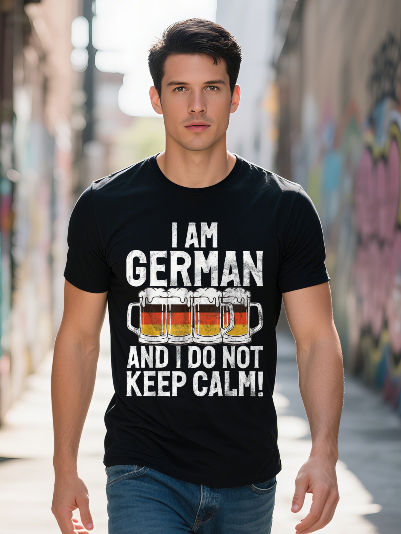 Men s I Am Do Not Keep Calm Humorous Mug Graphic T Shirt Black Casual Short Sleeve Tee with Distressed Typography