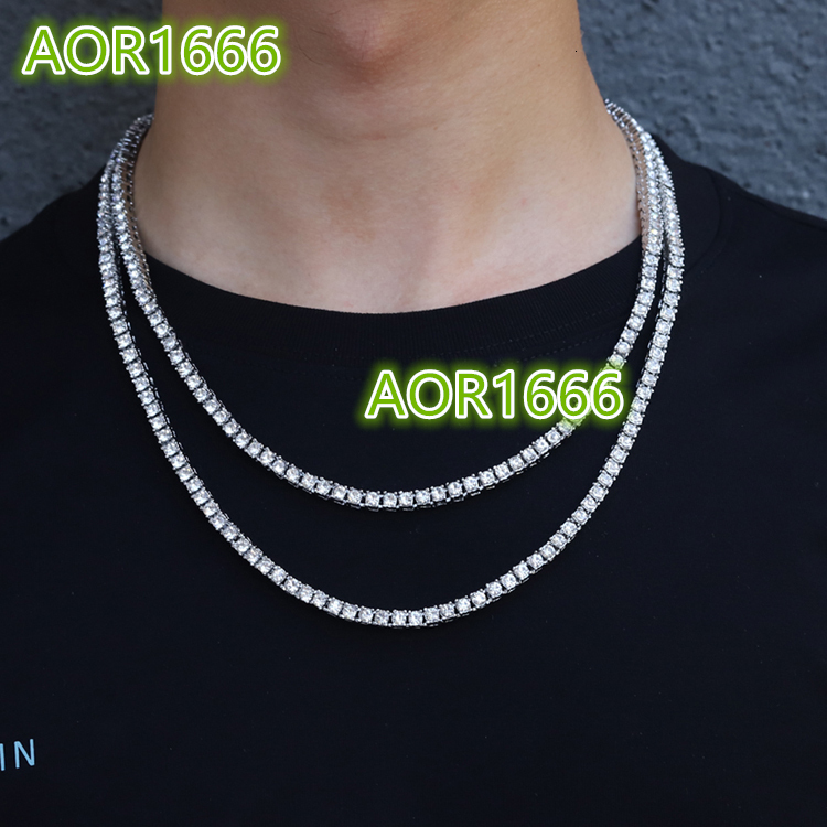 RINNTIN BSC47 925 Sterling Silver Solid Tennis Necklace 3mm Round Diamond Tennis Necklace for Women