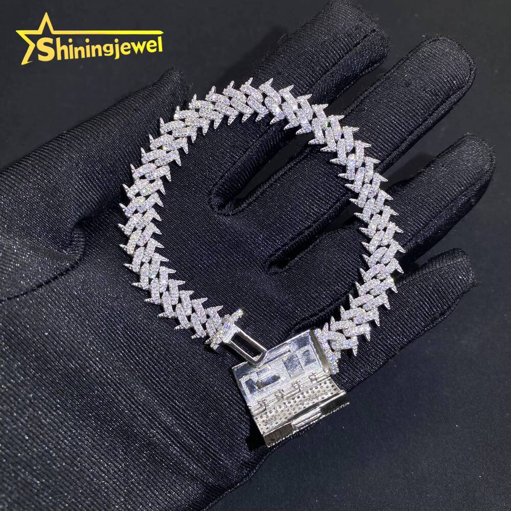 Hot Sale 10mm 925 Silver Cuban Link Chain VVS D Moissanite Iced Out Diamond Jewelry Thorn Design Miami Cuban Bracelet