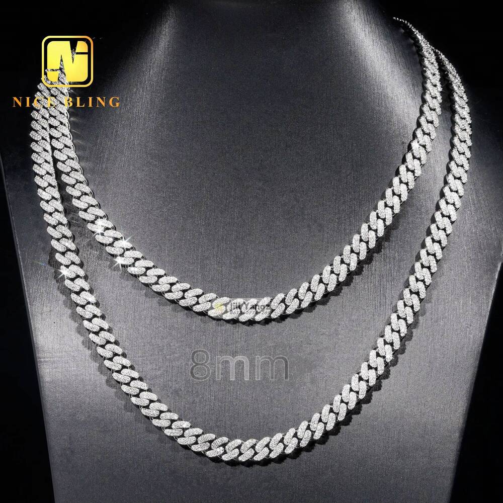 Affordable 8mm Moissanite Cuban Chain 18k Gold Plated Necklace 925 Sterling Silver Cuban Link Chain Moissanite Cuban Bracelet