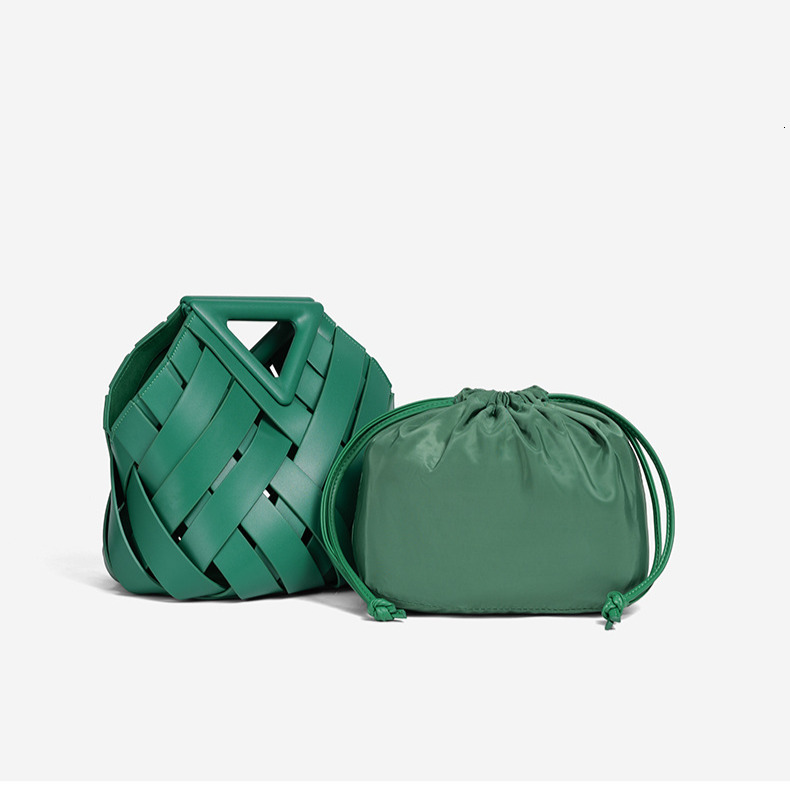 Real Leather Women's Fashion Striped Handbag Free Shipping Designer Inverted Triangle Woven Shoulder Bag Luxury High-end Mother Bag Vegetable Bas