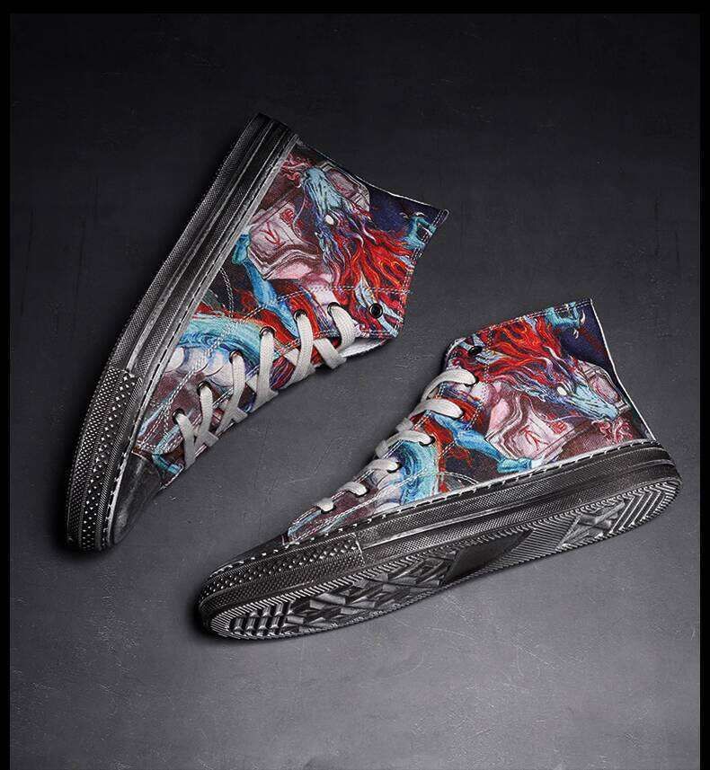 Dragon Nine Sons High Street Men's Sneakers with Calligraphy Artwork - Dragon Boat Festival Inspired Canvas Shoes