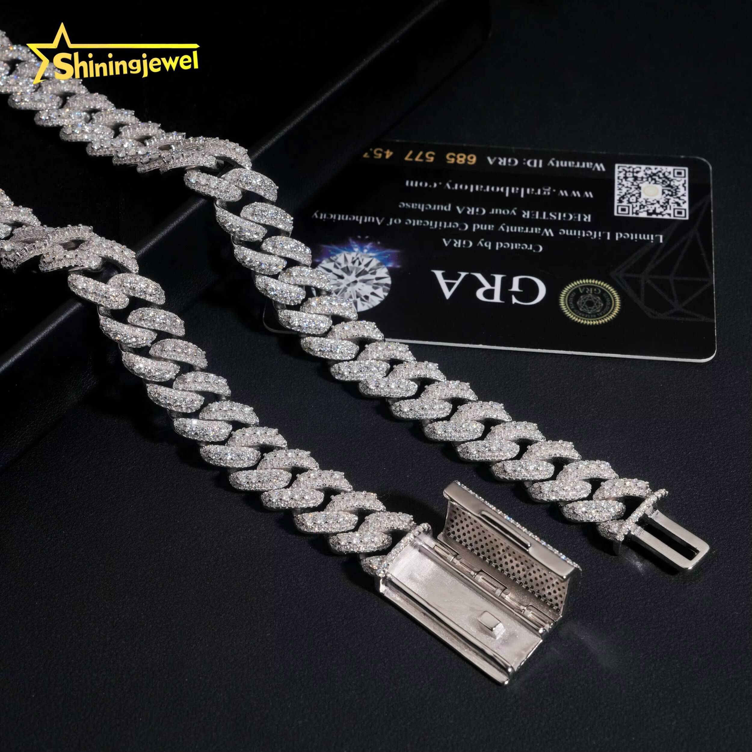 Pass Diamond Test VVS Moissanite Diamond Iced Out 13mm Cuban Link Chain S925 Gold Plated Rise Moissanite Hip Hop Necklace Chain