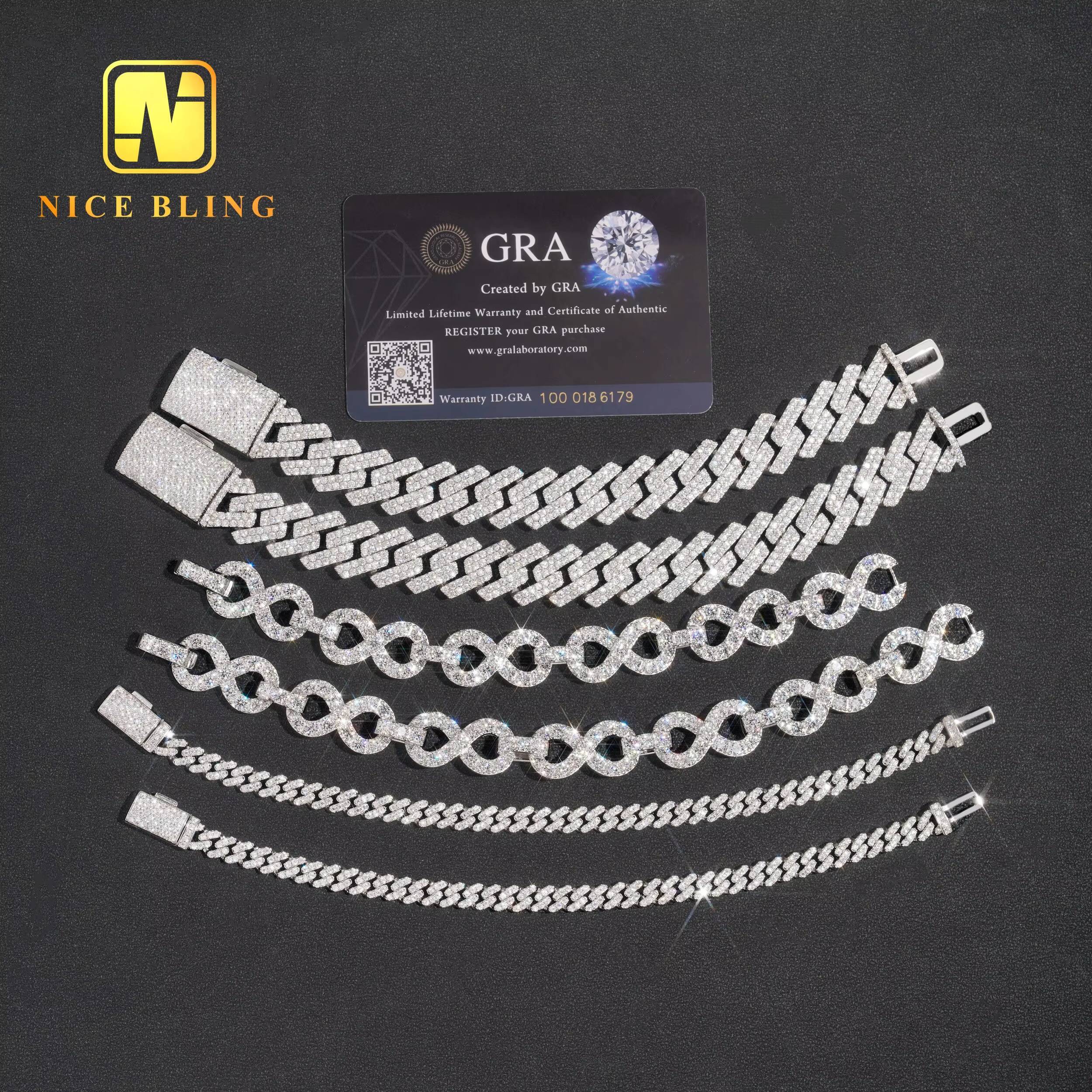 6mm 13mm 15mm Fashon Cuban Bracelets Iced Out Miami Cuban Link 925 Silver Moissanite Diamond Cuban Link Bracelets