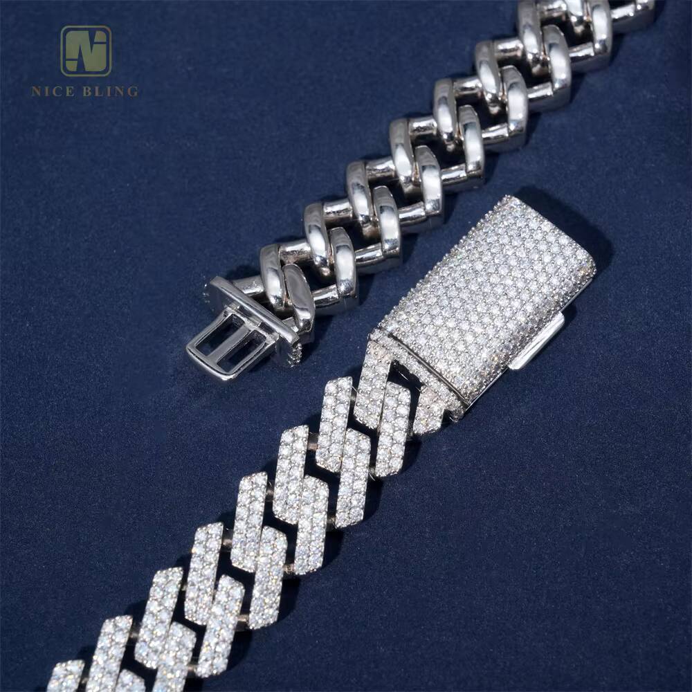 15mm Hip Hop Jewelry Necklace Custom Iced Out VVS Moissanite Diamond 925 Sterling Silver Cuban Link Chain Necklace Bracelet