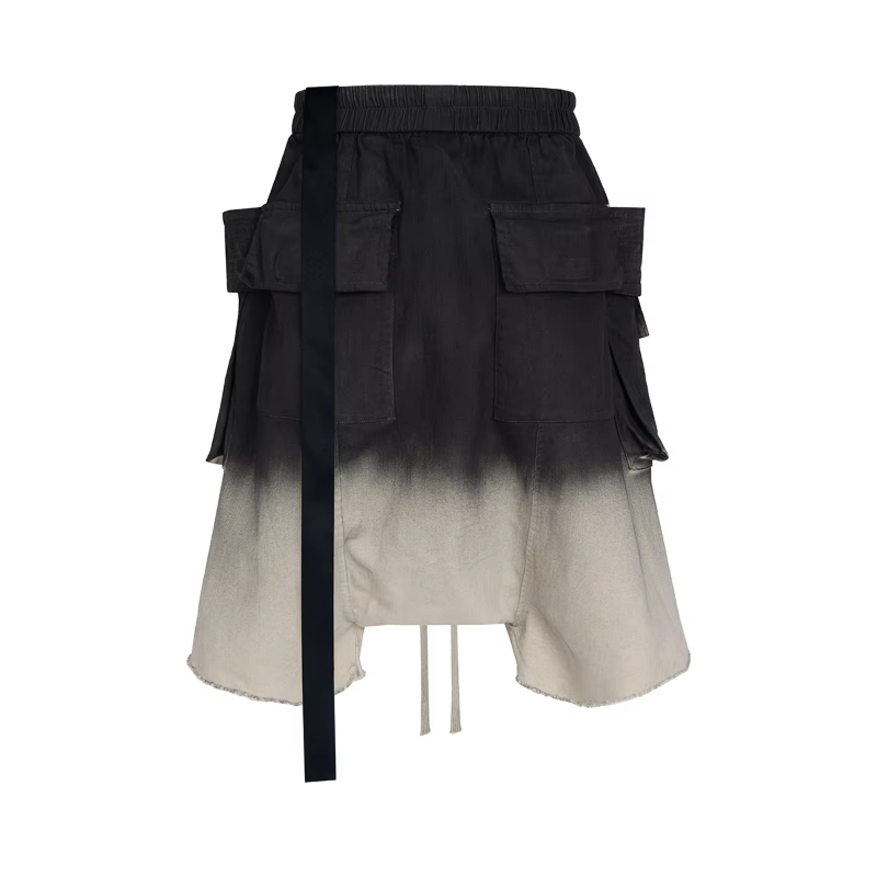 MIJKO Ro Ribbons Gradient Color Washed Double Loop Hanging Crotch Harem Pants for Men Pockets Summer Drawsting Shorts Oversized