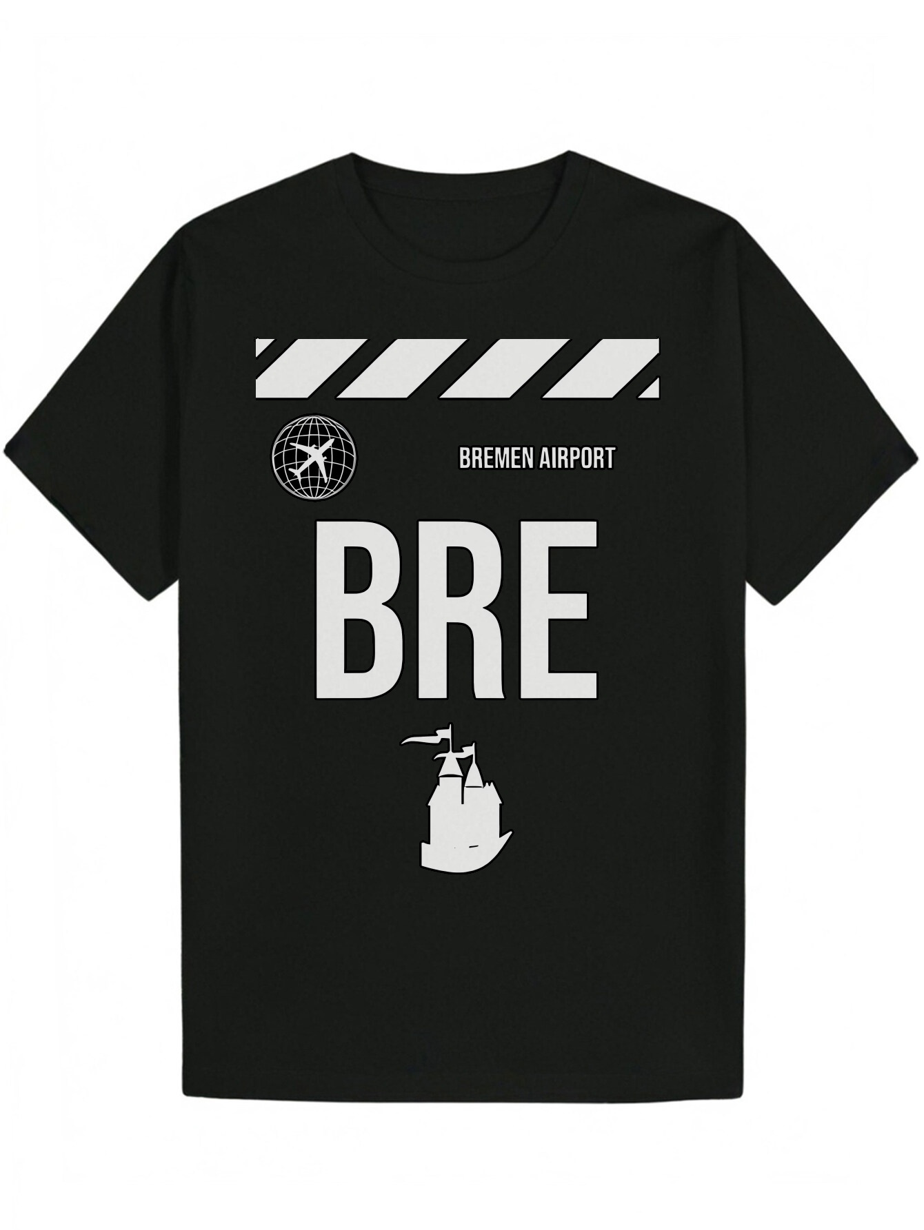 Men's Round Neck Polyester T-Shirt, Elastic, Summer Letter Pattern, Designed with 'BRE' Boat Illustration, Comfortable and Fashionable 