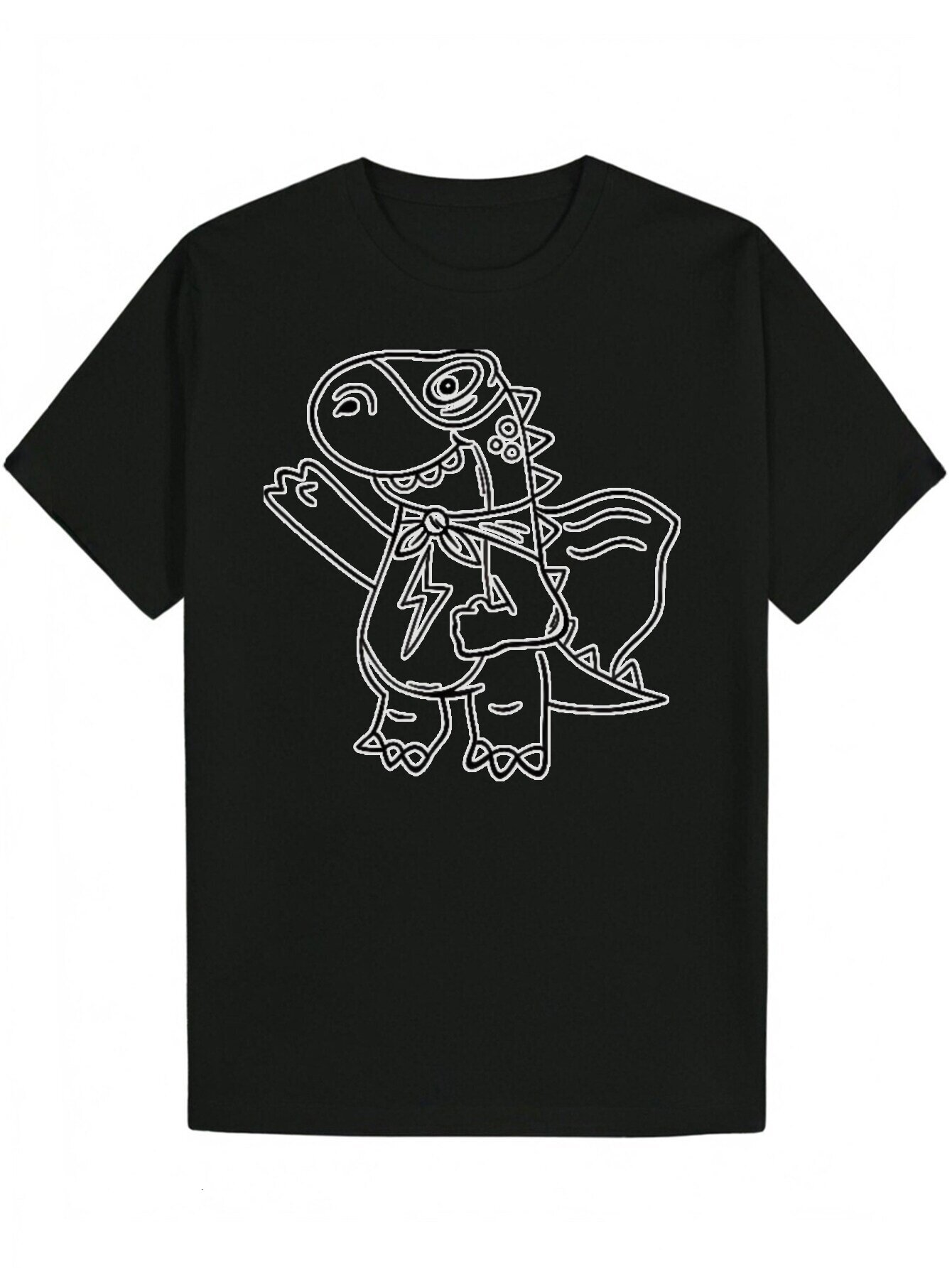Men s Black Casual Summer T Shirt with Playful Dinosaur Pattern Round Neck Polyester Lightweight and Comfortable