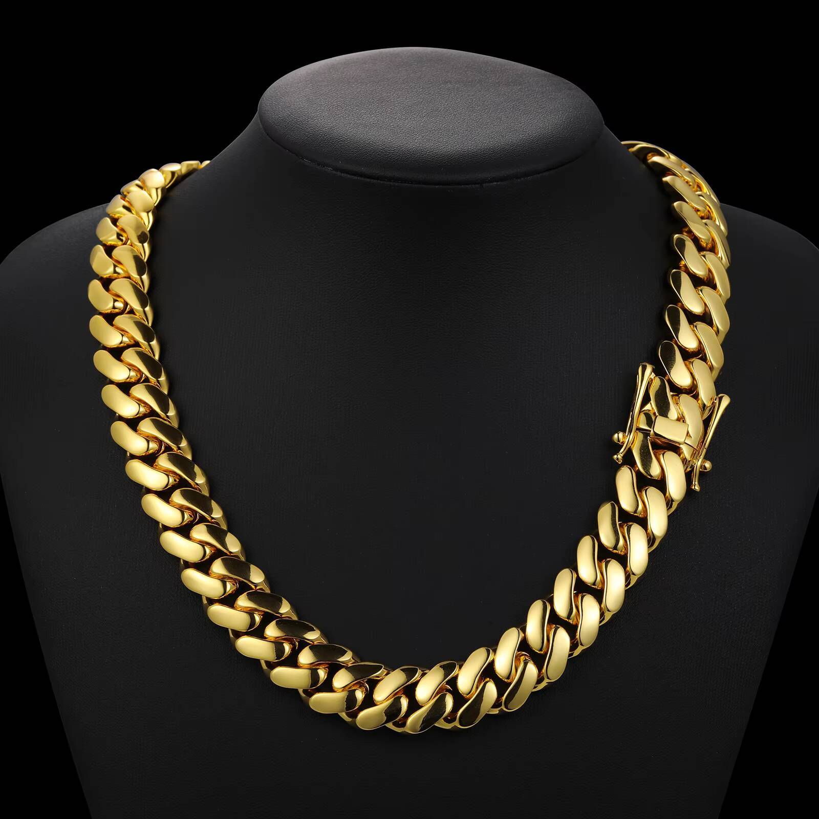 Multisize Cubana 10mm-25mm Hip Hop Jewelry Custom Filled Brass 14K 18K Gold Plated Clasp Miami Cuban Link Chain