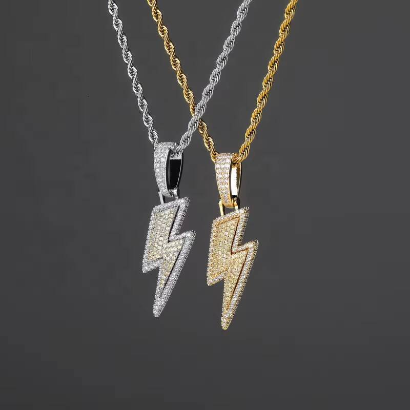 Costume Fashion Flash Gold Plated Zircon Pendant Necklace Hip Hop Jewlery for Men