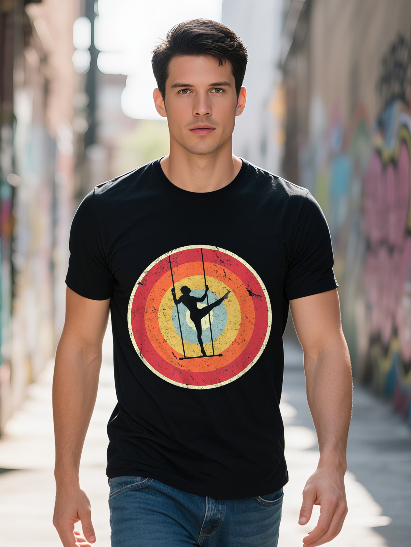 Circus Retro Style High Swing T Shirt Cotton