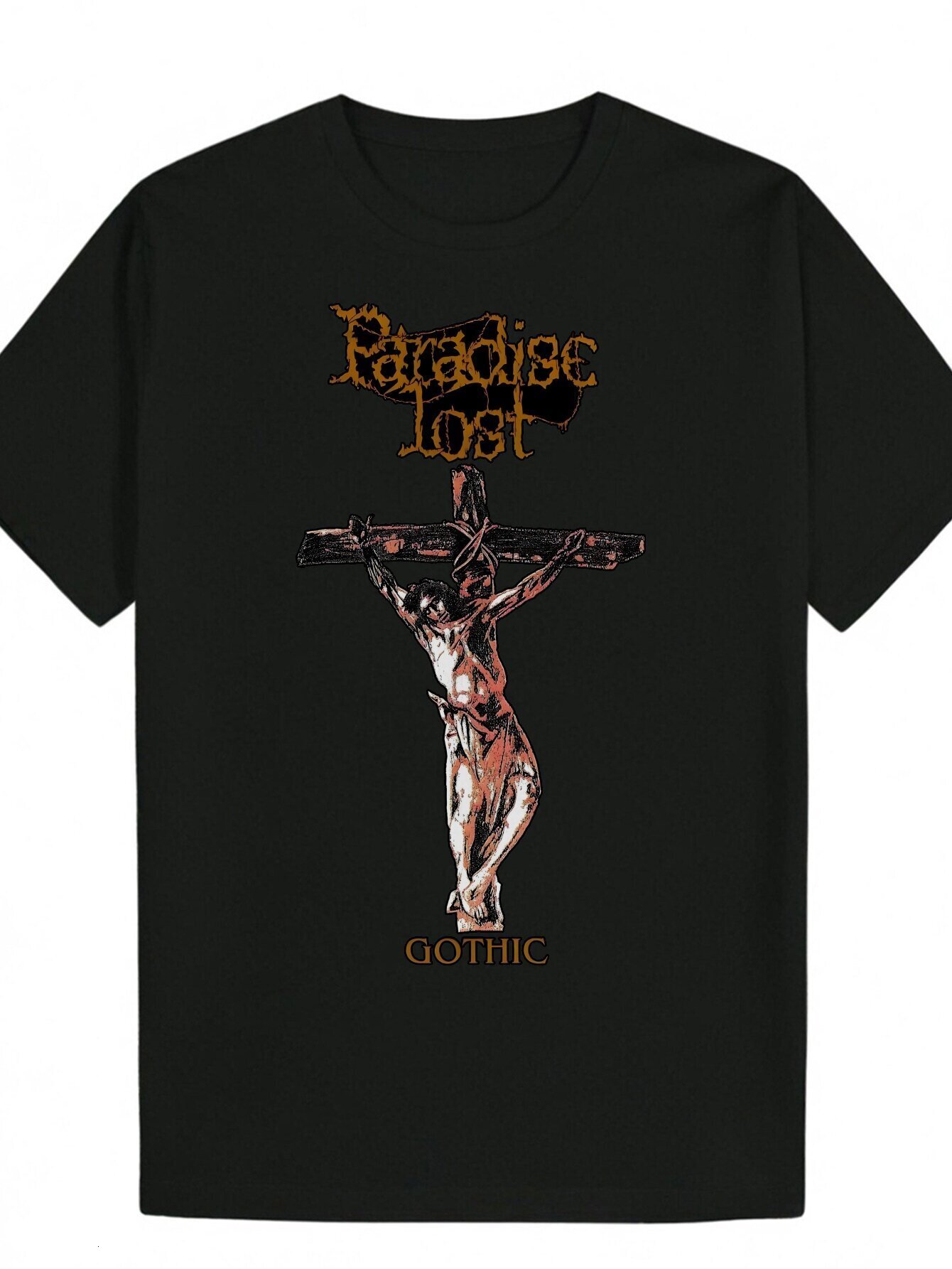 Men's Summer Round Neck Polyester T-Shirt with Gothic 'Lost' Cross Design, Lightweight and Comfortable, Suitable for Casual Wear, Every