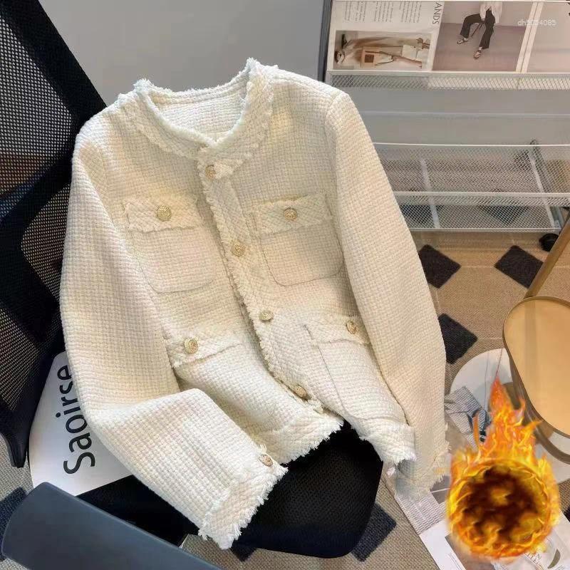 Women's Jackets Fashion Tweed Jacket Women Winter Thick Warm Single Breasted O Neck Coats Korean Elegant Office Lady All Match Outwear Mujer Desi