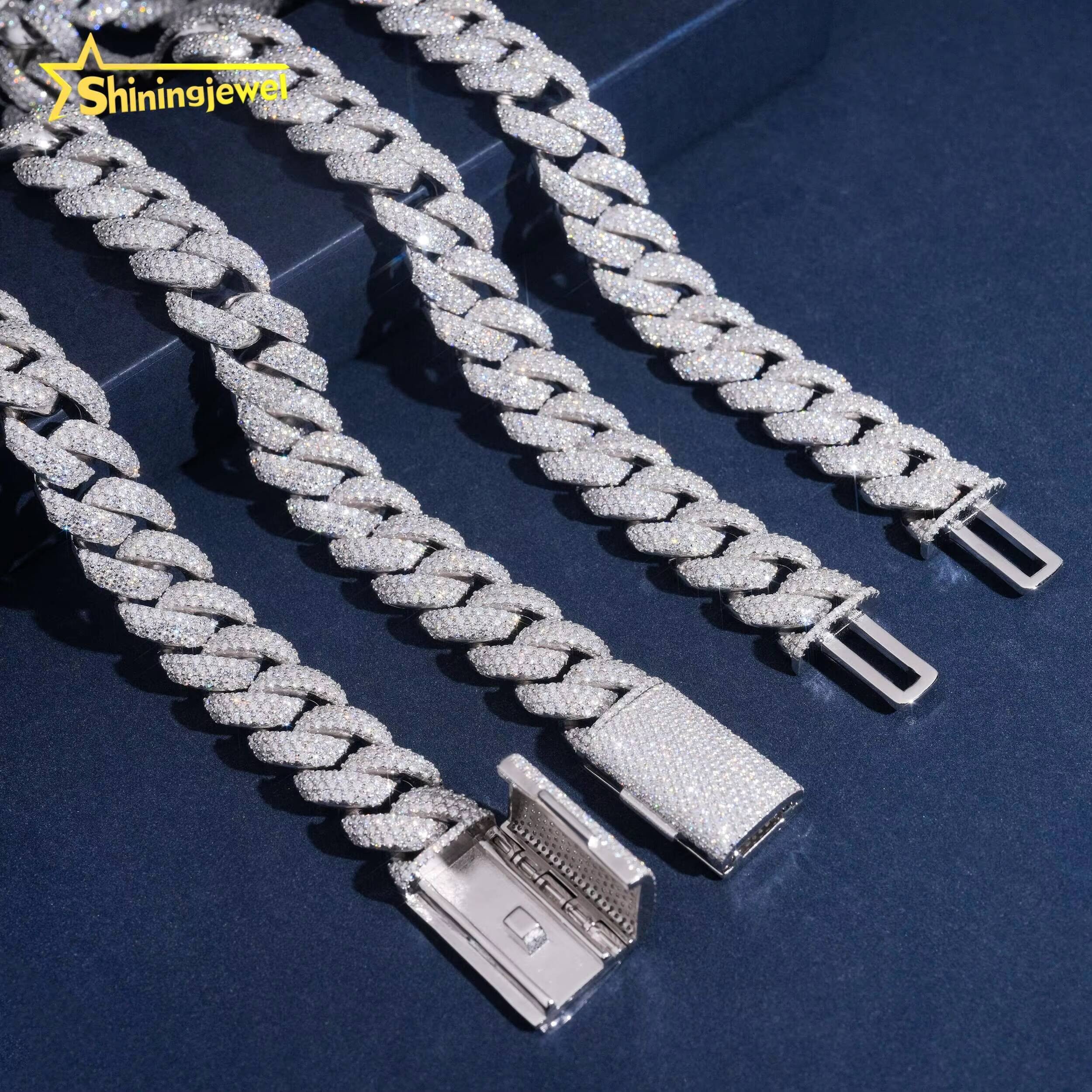 16mm 3Rows Iced Out Cuban Link Chain Rapper Men Jewelry 925 Silver Round VVS Moissanite Diamond Miami Cuban Bracelet Necklace