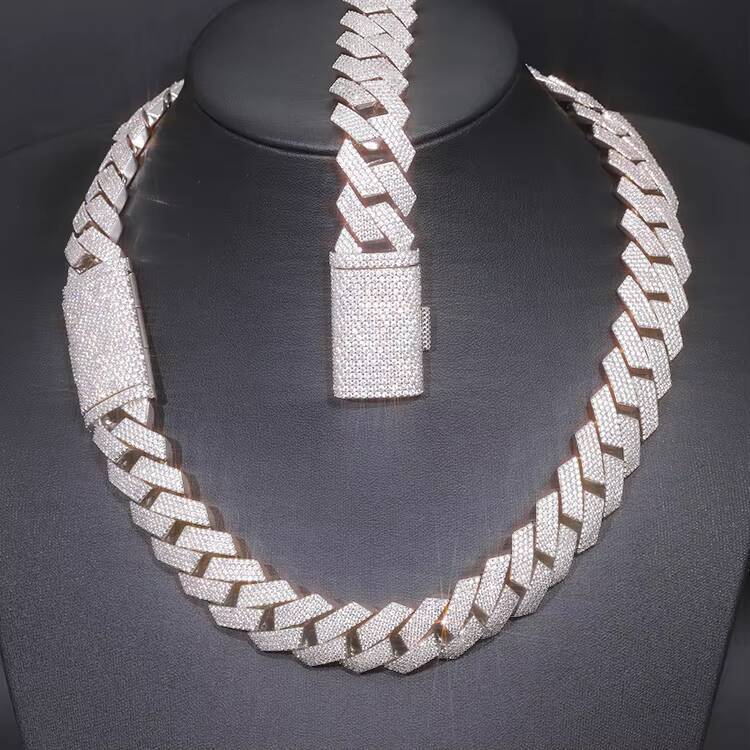 Ready to Ship 20mm 4rows Gold Plated 925 Sterling Silver Iced Out Moissanite Diamond Cuban Chain Link for Hip Hop Jewelry