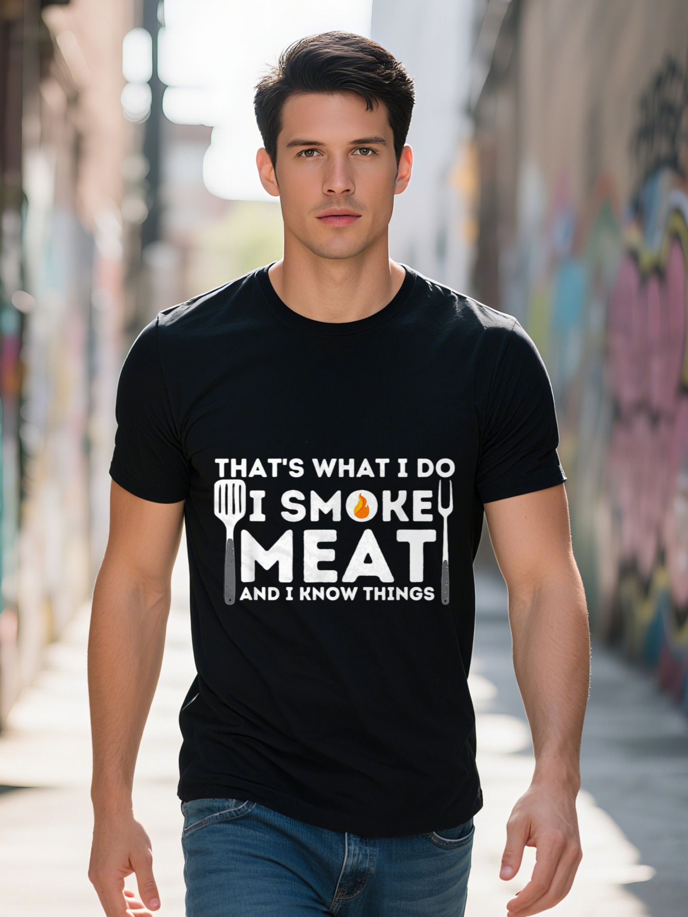 Men s BBQ r T Shirt Cotton Short Sleeve Crew Neck Meat and I Know Things Graphic Ideal for Grilling 37d36