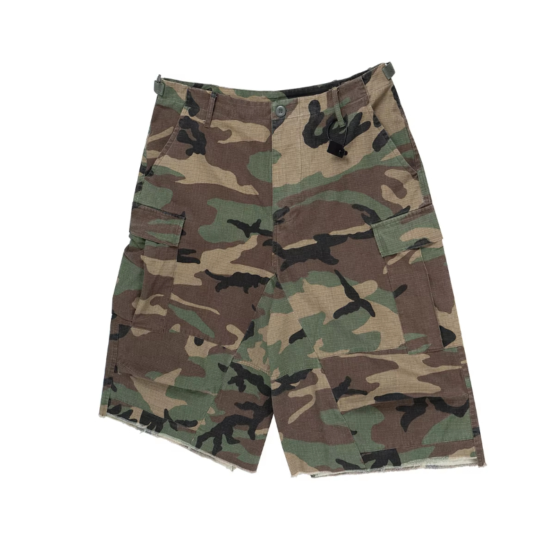 MIJKO M65 Silhouette Camouflage Cargo Cropped Shorts for Men Wide Leg Patchwork Baggy Summer Shorts Oversized Loose Over Knee Pants
