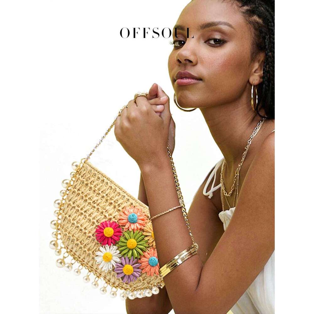 The Handcrafted French-Style Holiday Straw Bag with a Seashell Design, to Be Worn over Shoulder under the Arm