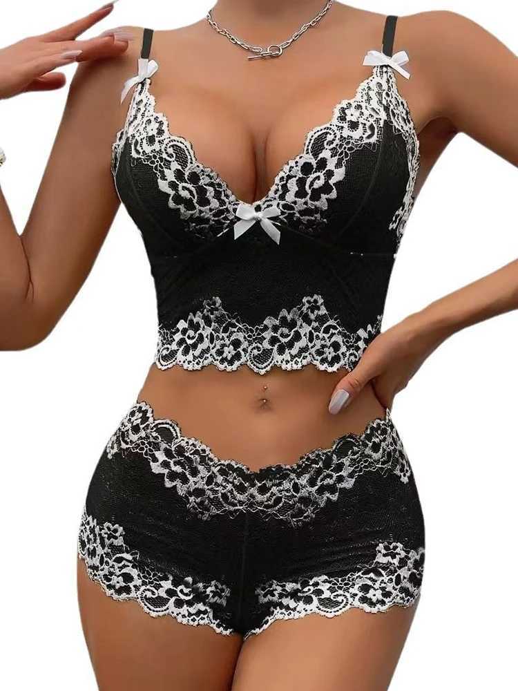 Sexy Sleepwear Women Lace Deep V-Neck Nightgown Split Hem Soft Lingerie Night Dress Sleeveless Female Clothes Bra And Briefs Set 250715