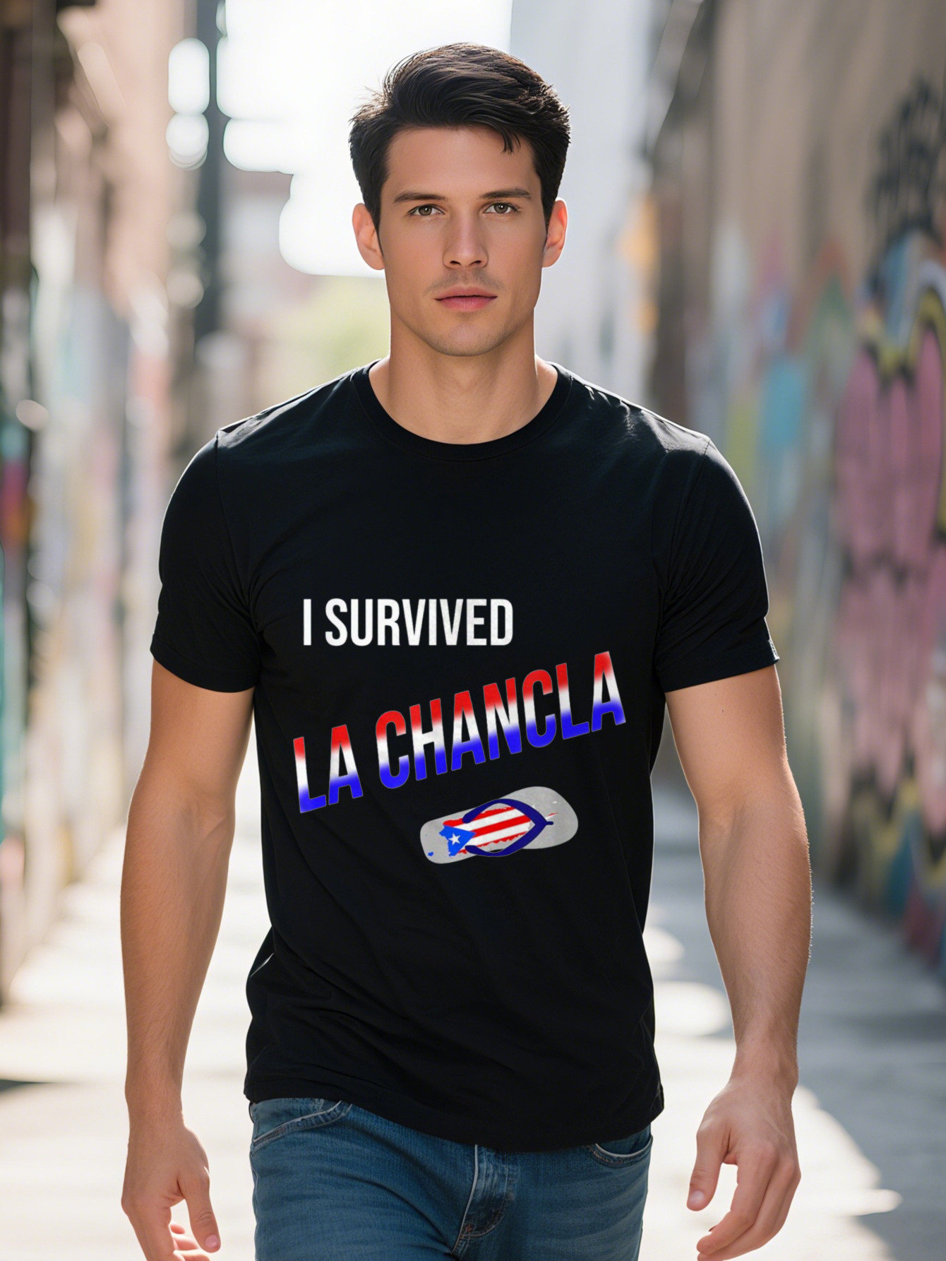 Men S shirt g Cotton I Survived LA CHANCLA Funny Puerto Rican Boricua T Shirt