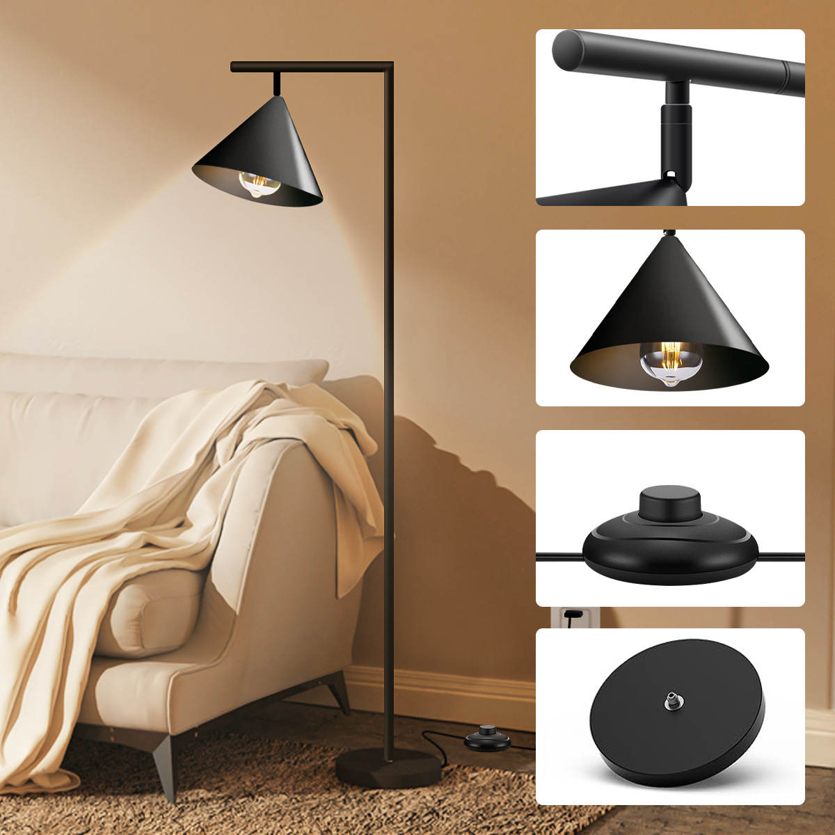 Aesthetic Rectangular Horn-Shaped Floor Lamp for Living Spaces - Ambient Light Design - Sofa Side Aesthetic Ambiance Lighting HCP055