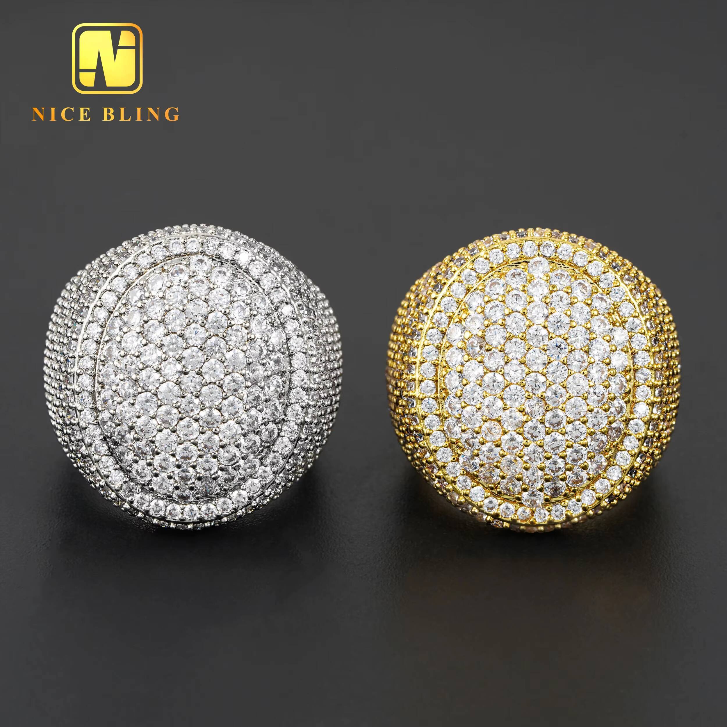 18k Gold Plated Icy Rings Oval Shape Cz Diamond Men Hip Hop Rings Cheap Price Hip Hop Jewelry