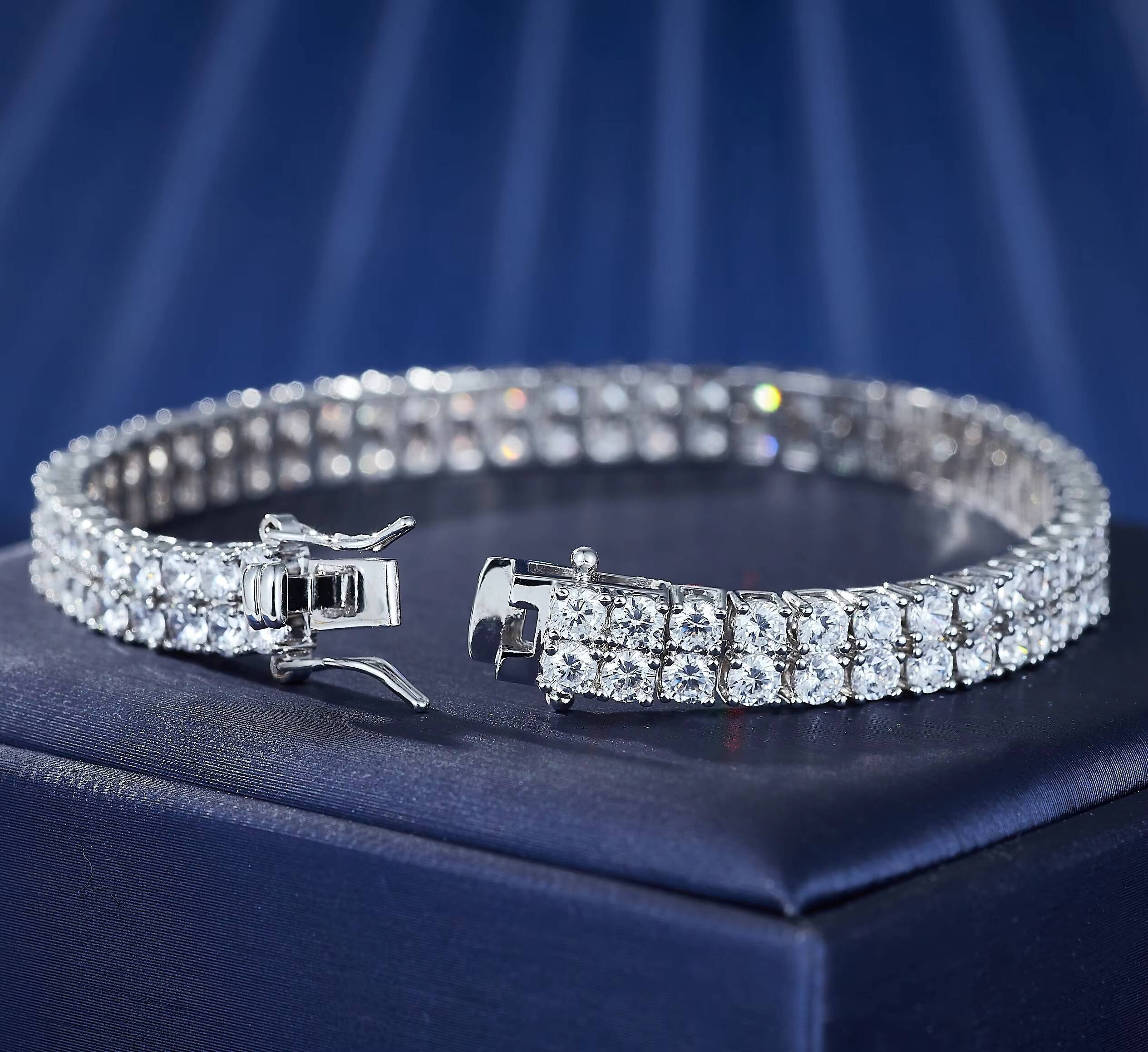 Custom Fashion Geometric Brass Jewelry Rhodium Plating Womens Trendy 3mm Double Row CZ Zircon Tennis Chain Link Bracelet