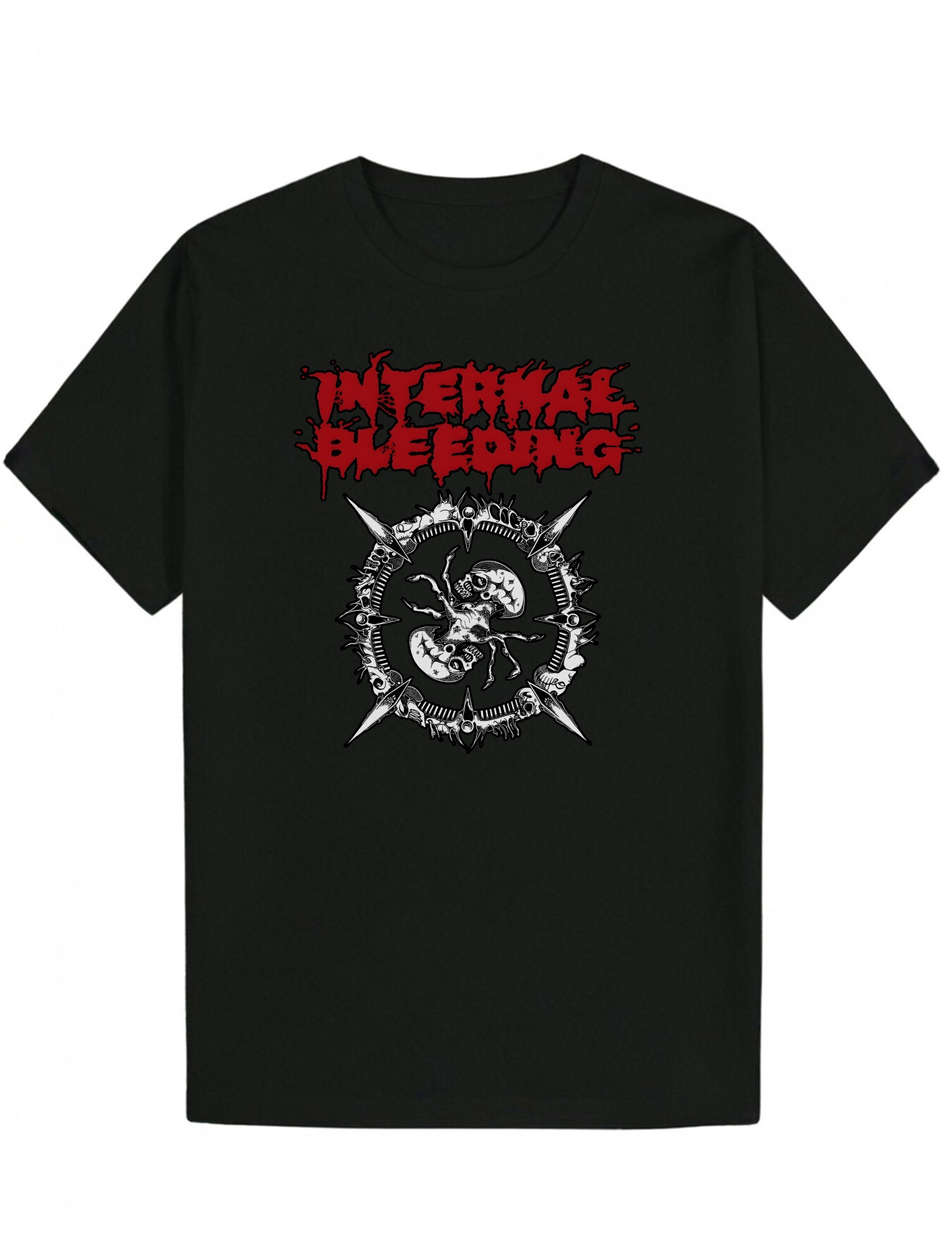 Men s Black Graphic Print T Shirt Interface Bleed and Crossed Swords Polyester Regular Crew Neck Machine Washable Summer Casual Skull Edgy