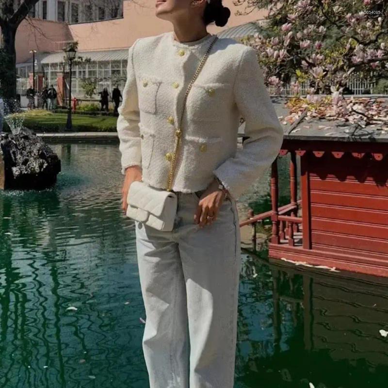 Women's Jackets Women Top With Gold Button Elegant Luxurious Party Ladies Jackets Closure Tweed Slim Fit Stylish Pockets For Business Spring - view 8