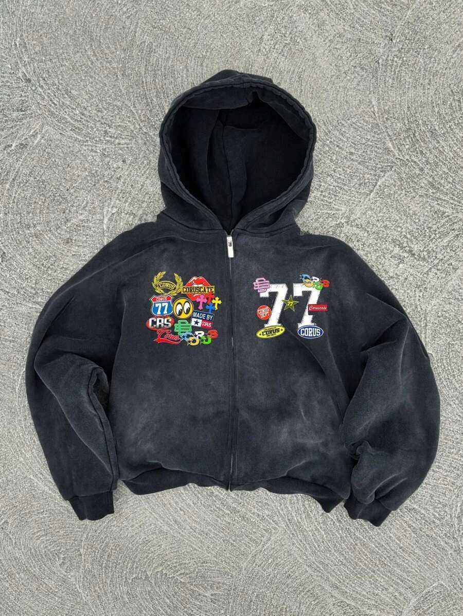 New Y2K American hip-hop retro monogrammed printed hoodie mens clothing streetwear Harajuku jacket Gothic casual zip-up hoodies X250802