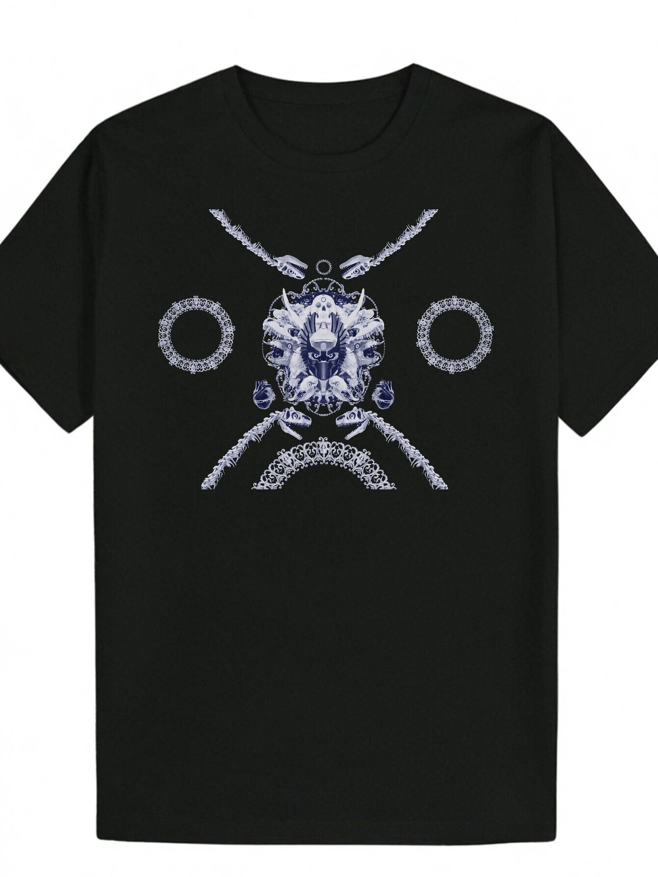 Men's Round Neck Polyester T-Shirt, Featuring a Delicate Blue White Design - Lightweight and Breathable Fabric, Suitable for Wear, Summer Fashion