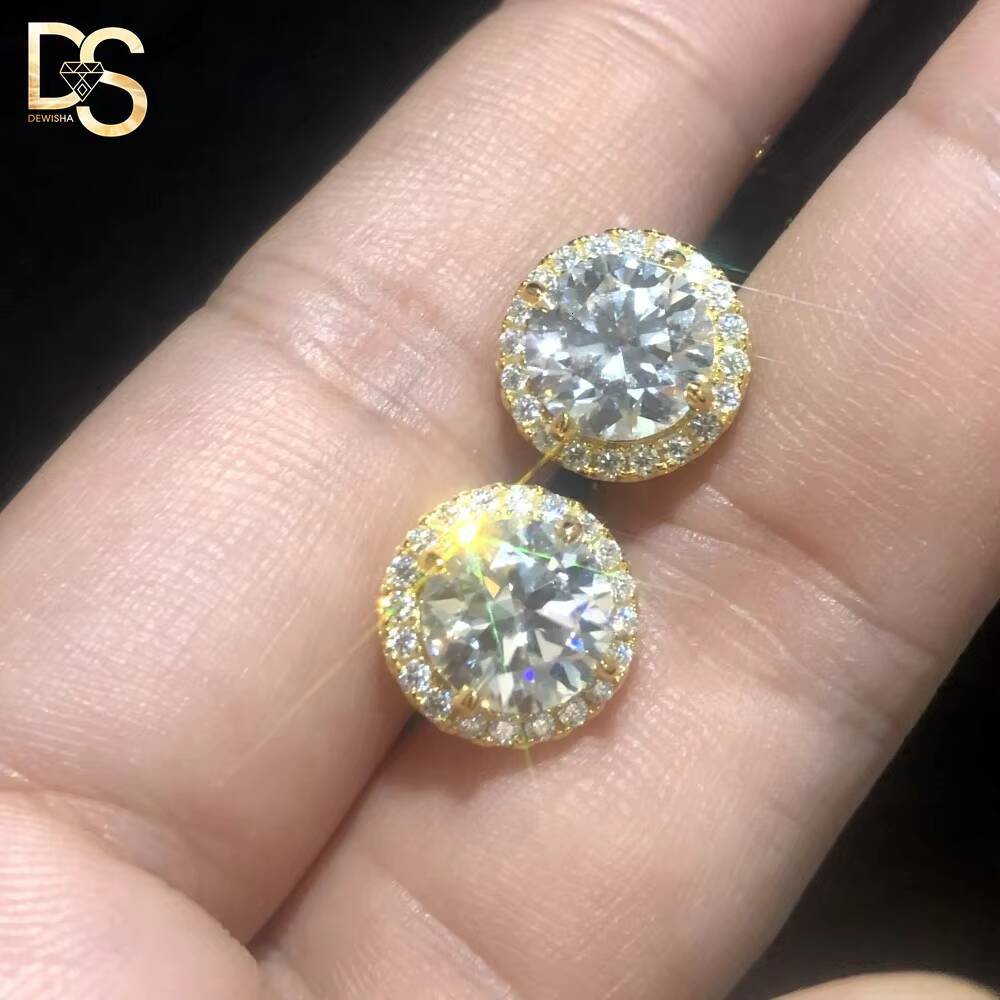 Fashion 925 Silver Iced Out 2 Karat Claw Setting Moisssanite Circular Funky Hip Hop Stud Earring for Men Male