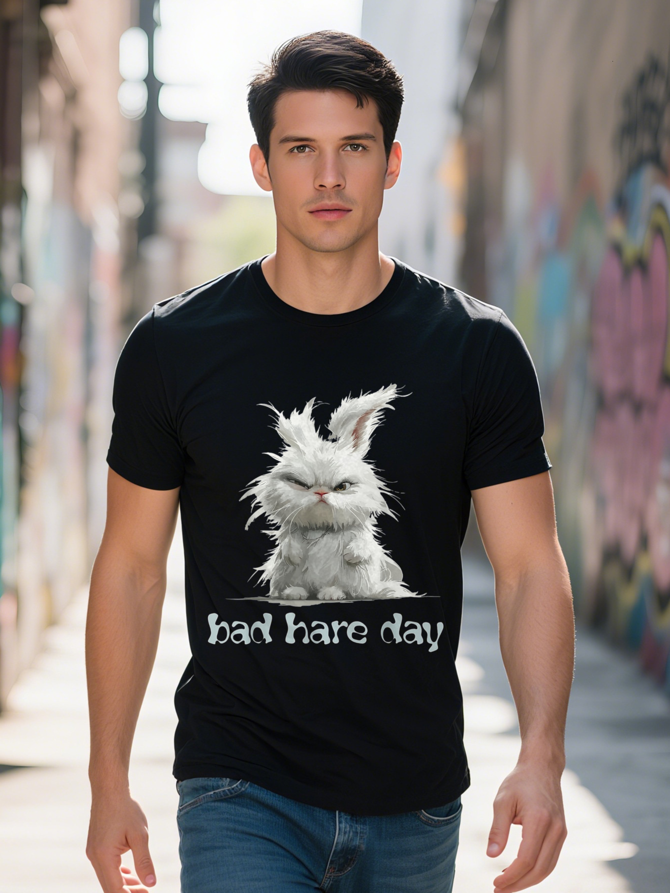 Bad Hare Day Funny Word Game Bunny Rabbit Fun Men's T-Shirt