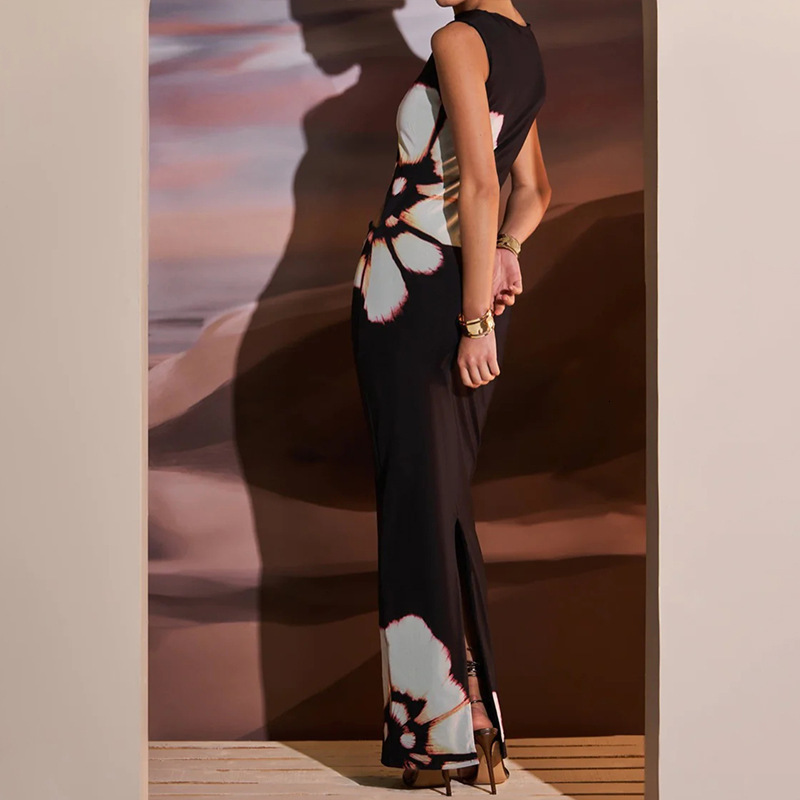 2025 Summer New Women's Fashion Retro Printed Sleeveless trend Hollow Sexy Slimming Patch Dress Women's New Designer Dress