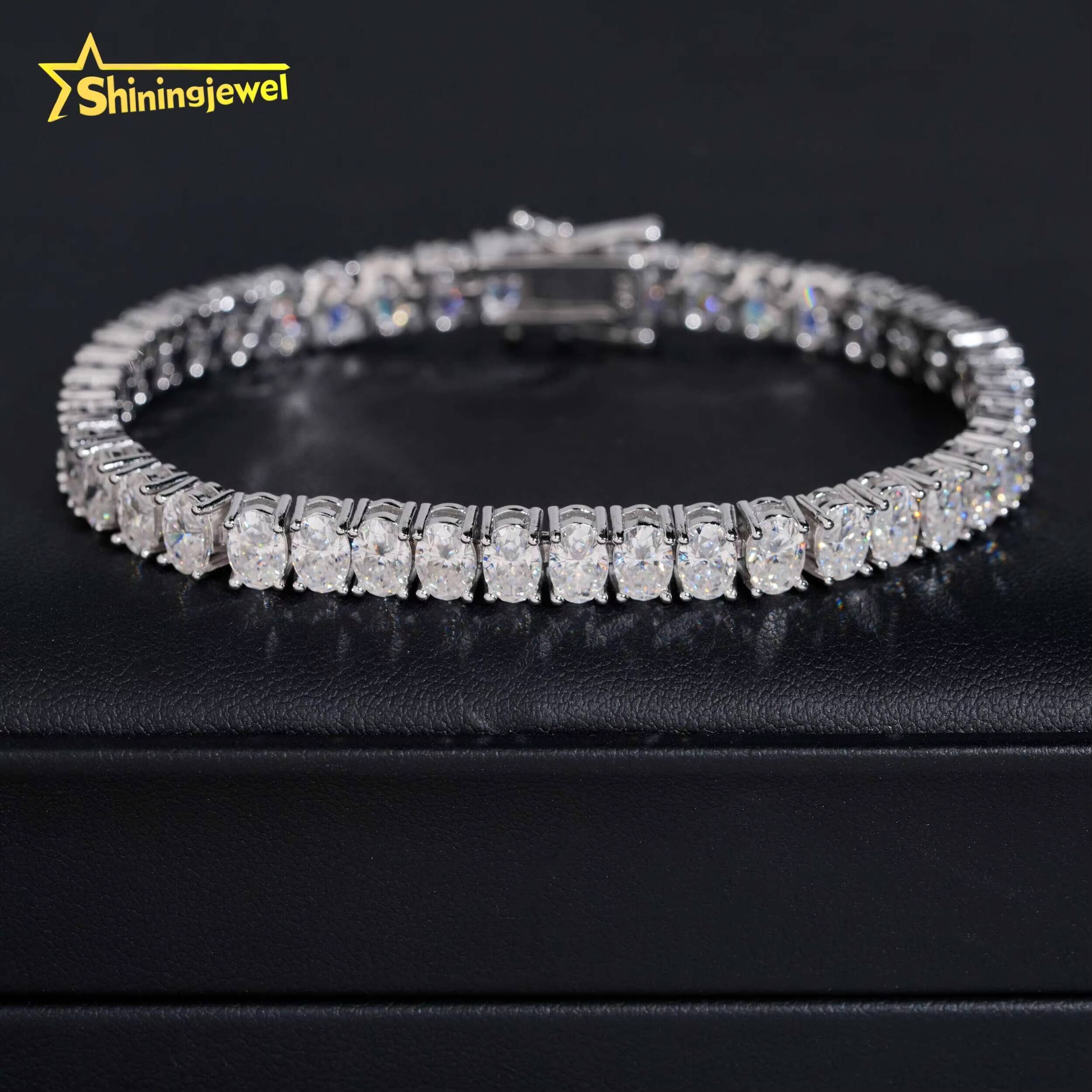 Unisex Fashion Diamond Jewelry 925 Silver 4*6mm Oval Cut Cuban Bracelet Hip Hop Iced Out Moissanite Bracelet