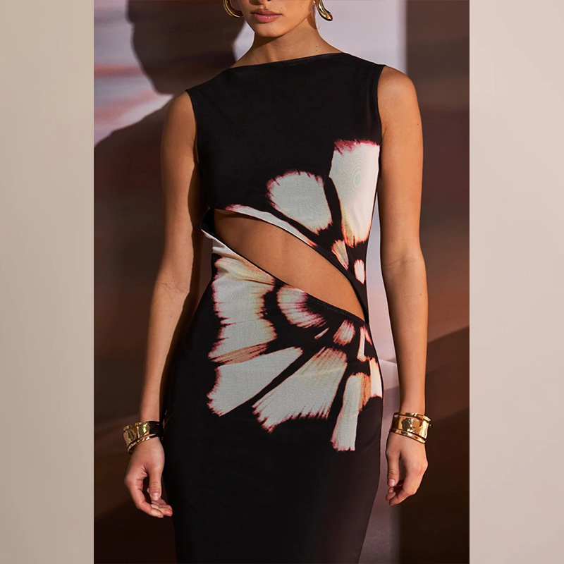 2025 Summer New Women's Fashion Retro Printed Sleeveless trend Hollow Sexy Slimming Patch Dress Women's New Designer Dress