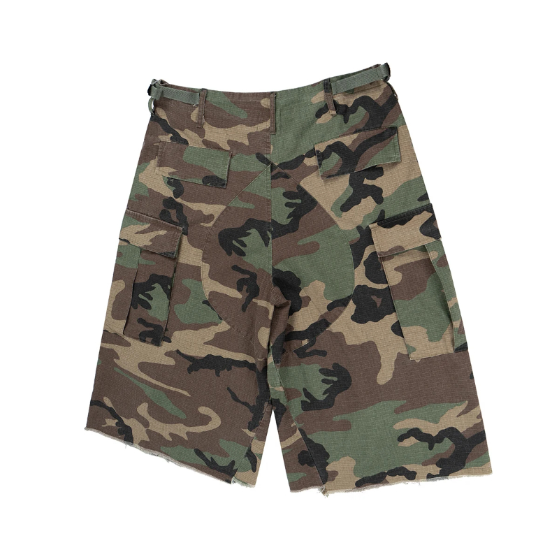 MIJKO M65 Silhouette Camouflage Cargo Cropped Shorts for Men Wide Leg Patchwork Baggy Summer Shorts Oversized Loose Over Knee Pants