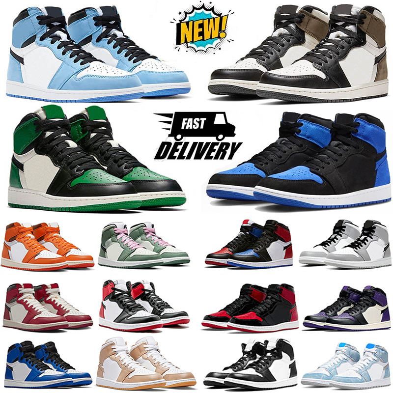 Mens jumpman hight 1 1s Basketball Shoes Designer Women 1 low Sneakers Dark Mocha University Blue Bred Lucky Light Smoke Grey Outdoors Sports trainers Size 36-45