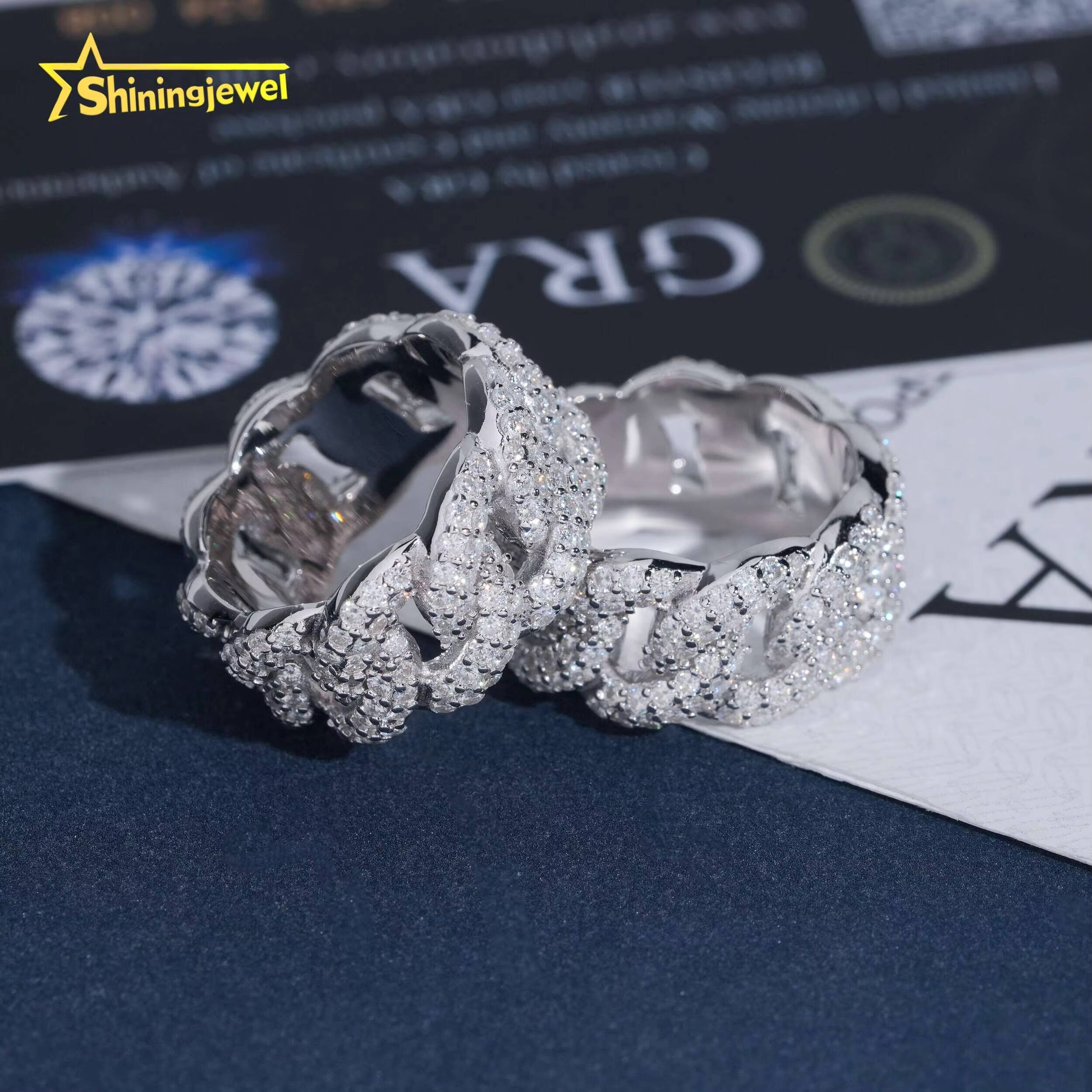 Wholesale Fashion Moissanite Rings Hip Hop 925 Silver Moissanite Diamond Cuban Wedding Ring for Men