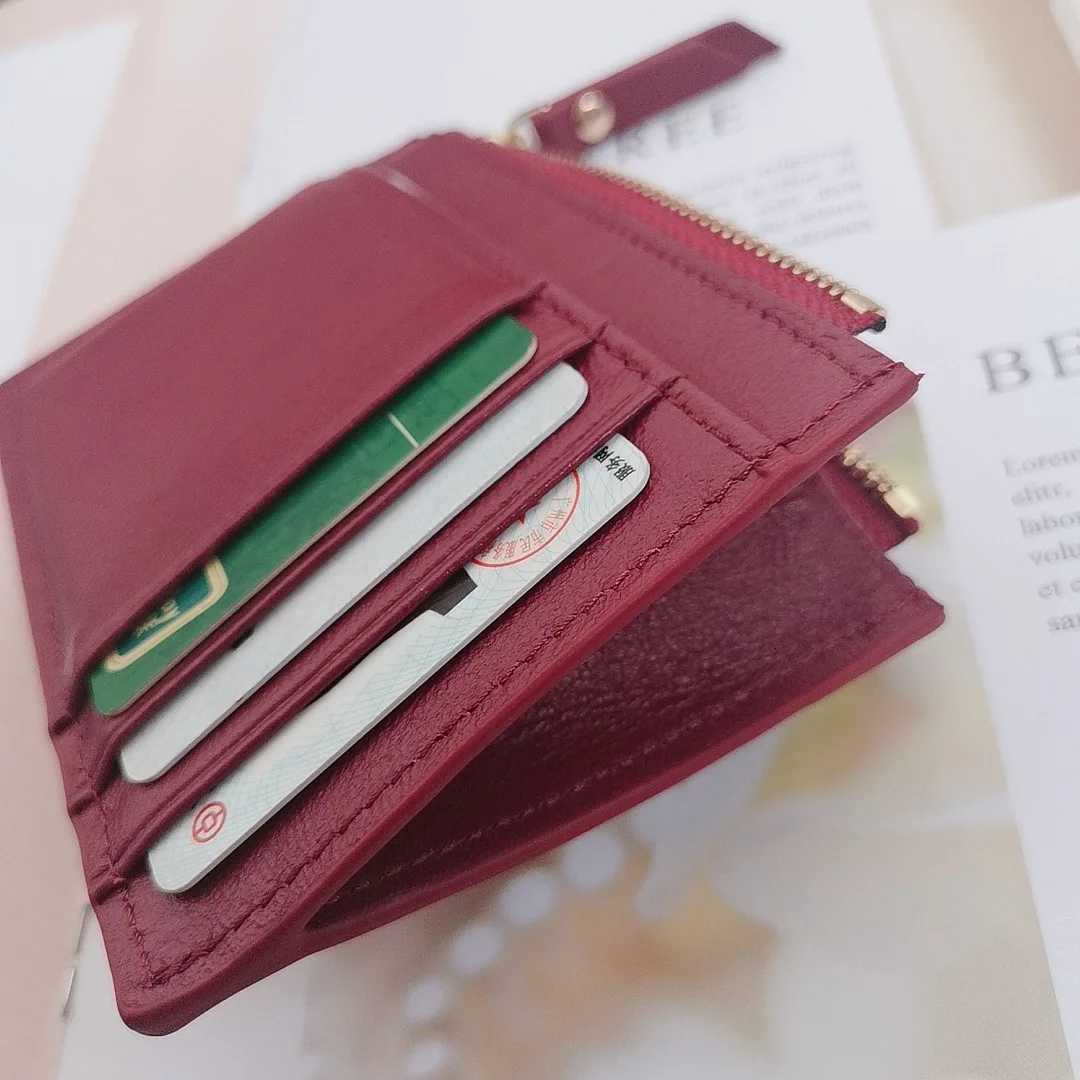 Top Quality Genuine Weaved Lambskin Leather Mini Zip Wallet Designer Card Holder Coin Pouch 8 Colors Option R250801