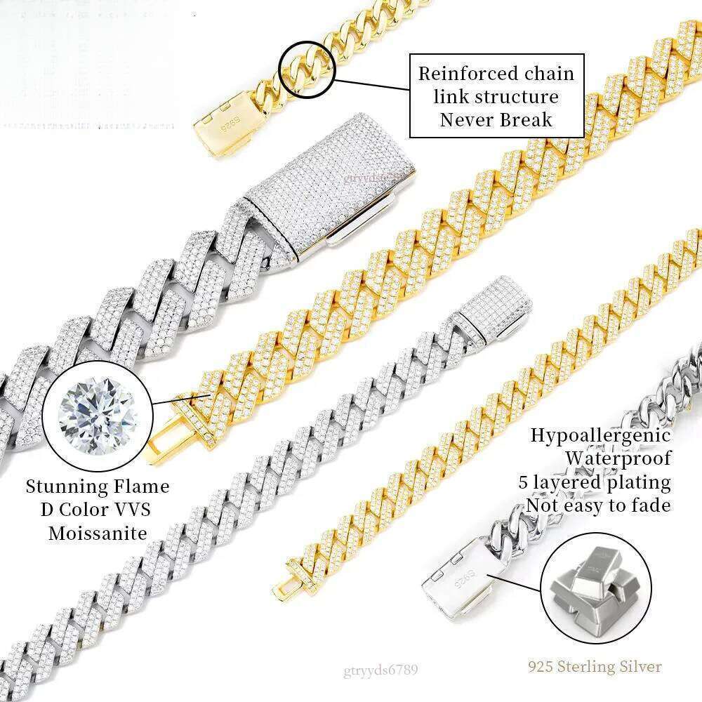 Sterg Sier 10mm /14mm width Moissanite Prong Setting Cuban k Bracelet For Men